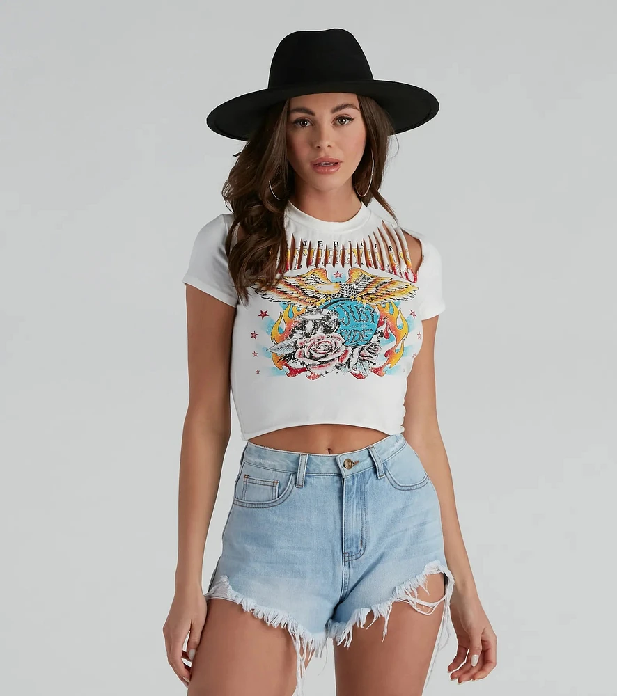 American Motorcycle Graphic Distressed Top