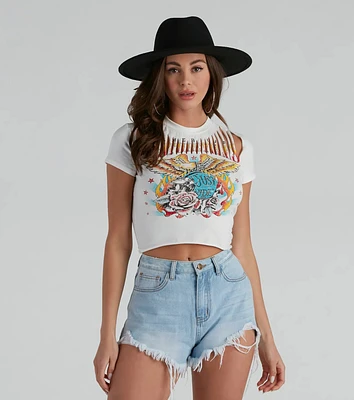 American Motorcycle Graphic Distressed Top