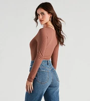 Casual Ribbed Knit Henley Bodysuit