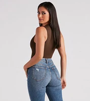 Smooth Silhouette Mock Neck Bodysuit