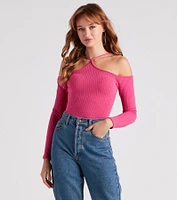 Gimme The Cold Shoulder Rib Knit Top