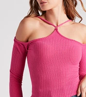 Gimme The Cold Shoulder Rib Knit Top