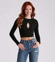 Just A Peek Crew Neck Keyhole Top