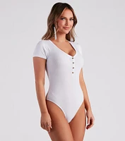 Casual Classic Button-Front Henley Bodysuit