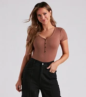 Casual Classic Button-Front Henley Bodysuit