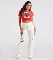 Moto Babe Graphic Knot Tie Crop Tee