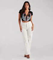 Rock 'N' Roll Zip-Front Cropped Graphic Tee