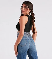 Fringe Benefits High Neck Crop Top