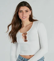 Glam Deets Rhinestone Trim Cutout Crop Top