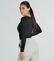 Smooth Silhouette V-Neck Long Sleeve Bodysuit