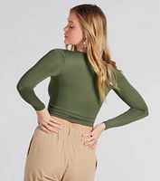 Smooth Silhouette Crew Neck Long Sleeve Top