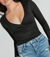 Instant Sensation Surplice Long Sleeve Crop Top
