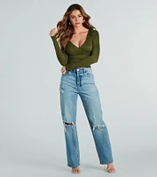 Instant Sensation Surplice Long Sleeve Crop Top