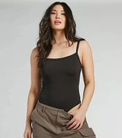 Smooth Silhouette Square Neck Rib Knit Bodysuit