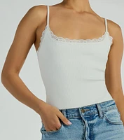 Easy Stunner Sleeveless Lace Trim Bodysuit