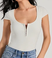 Trendy Vibe Hook And Eye Ribbed Knit Bodysuit