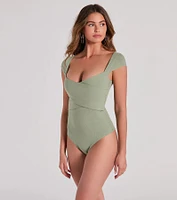 Sweet Traits Cap Sleeve Crisscross Rib Knit Bodysuit