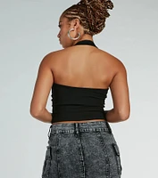 Mood For Love Lace Trim Halter Crop Top