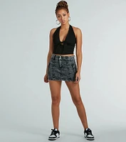 Mood For Love Lace Trim Halter Crop Top