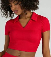 Game Set Collar Short Sleeve Crop Top