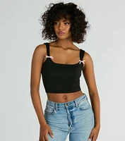 Adorable Icon Scoop Neck Bow Crop Top