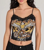 Born To Ride Cropped Graphic Tank Top