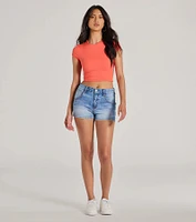 Trendy Cutie Lace-Up Ribbed Smooth Knit Crop Top