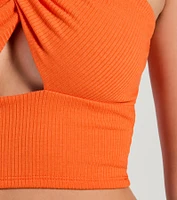 Here To Slay One-Shoulder Cutout Knit Crop Top