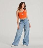 Here To Slay One-Shoulder Cutout Knit Crop Top