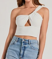 Here To Slay One-Shoulder Cutout Knit Crop Top