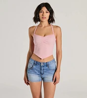 All Day Darling Halter V-Neck Lace Trim Crop Top