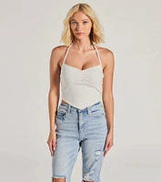 All Day Darling Halter V-Neck Lace Trim Crop Top