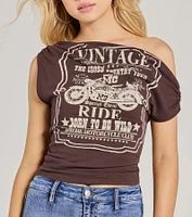 Born To Be Wild Off-Shoulder Graphic Crop Top