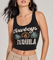Cowboys And Tequila Sleeveless Graphic Crop Top