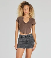 Girl Next Door Ribbed Knit Henley Crop Top