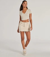 Girl Next Door Ribbed Knit Henley Crop Top