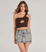 Here To Slay One-Shoulder Cutout Knit Crop Top