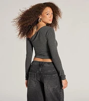 Effortlessly Chic One-Shoulder Ribbed Crop Top