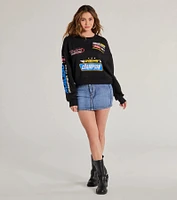 Trendy Moto Graphic Fleece Pullover Sweatshirt