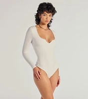 Minimal Chic Ribbed Knit Long Sleeve Bodysuit