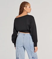 Cutie Alert Long Sleeve Fleece Crop Sweatshirt