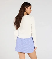 Cute Guarantee Long Sleeve Henley Crop Top