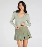 Cute Guarantee Long Sleeve Henley Crop Top