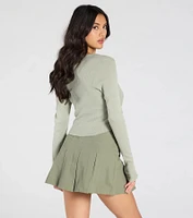 Cute Guarantee Long Sleeve Henley Crop Top