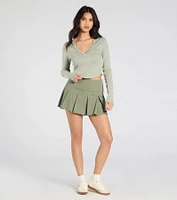 Cute Guarantee Long Sleeve Henley Crop Top