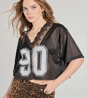 90s Lace Trim Mesh Graphic Tee