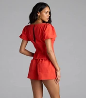 Easygoing Chic Puff Sleeve Tie Front Top