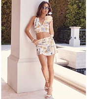 Miss Jetsetter Halter Tie-Back Print Crop Top
