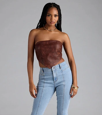 Stylish Edge Faux Leather Strapless Crop Top