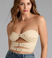 Buckle Up Strapless Cutout Crop Top